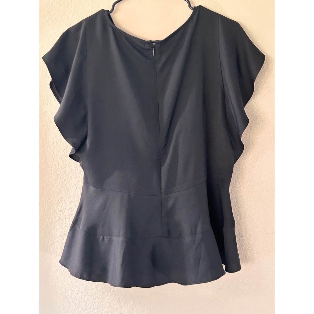 LOFT Ann Taylor Black Flutter Sleeve Peplum Blouse Top Size M